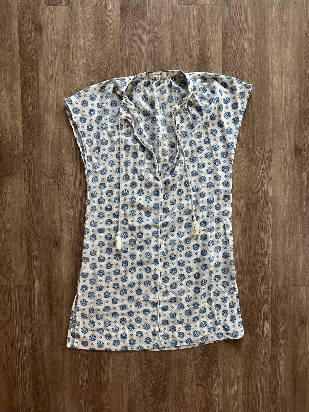 Madewell Lanai Cover Up Tunic Blue & Cream XS Bohemian